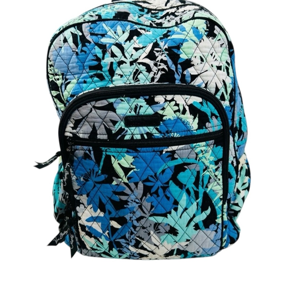 Vera Bradley Blue Floral Quilted Backpack in Blue and Black